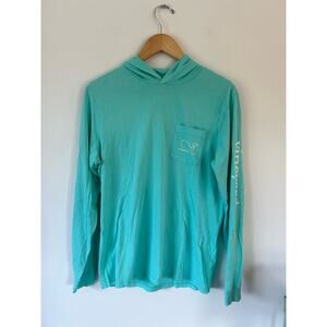 Vineyard Vines mens hooded t shirt turquoise size S long sleeve